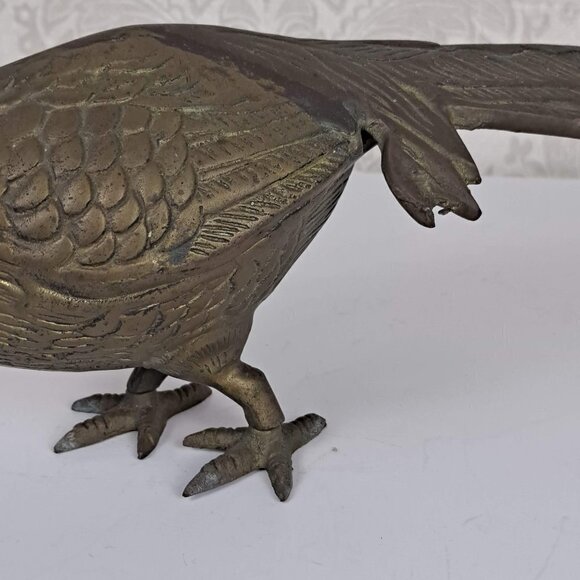 Brass Pheasant Bird Free Standing Carved Detail Vintage MCM Figurine - Picture 3 of 14